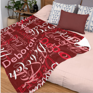 Creëer Feminine Name Typografie Dark Red Fleece Deken