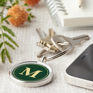 Creëer Gepersonaliseerde Groene Gouden Monogram Sl Sleutelhanger