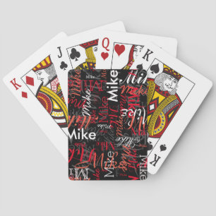 Creëer gepersonaliseerde naam rood/zwart patroon pokerkaarten