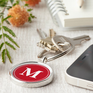 Creëer gepersonaliseerde rood-witte monogram Sleut Sleutelhanger