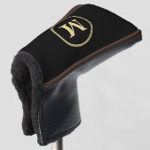 Creëer Gepersonaliseerde zwart goud monogrammed pu Golfheadcover (3/4 voorkant)