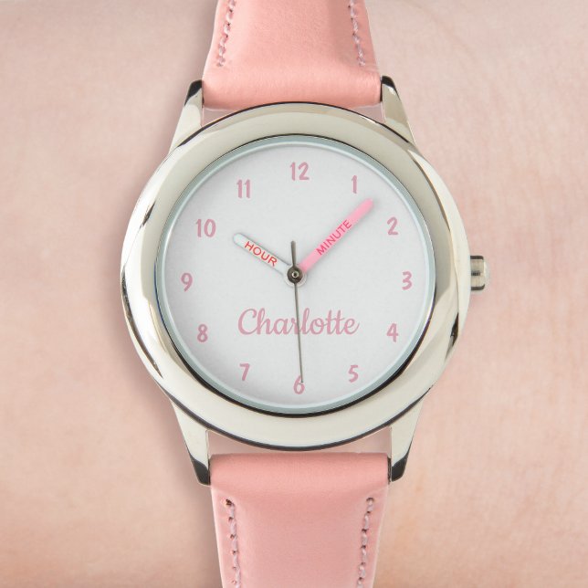 Creëer Je aangepaste naam Aangepaste meisjes Roze Horloge (Creator heeft geüpload)