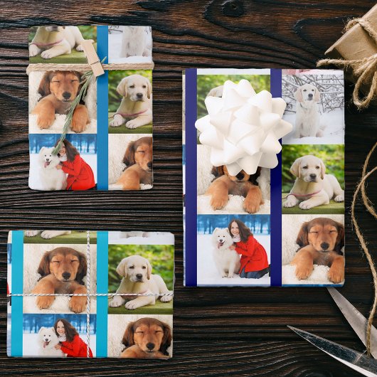 Creëer je eigen 6 Fotocollage Blauw Set van 3 Inpakpapier Vel