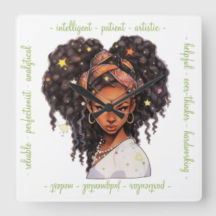 Creëer Je Eigen Afro-Amerikaanse Vrouw Maagd Vierkante Klok