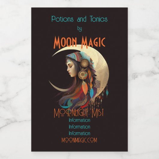 Creëer Je eigen Boho Crescent Moon & Feathers Wijn Etiket (Enkel label)