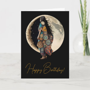 Creëer Je eigen Boho Floral Moon Walk Feestdagen Kaart