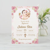 Creëer je eigen Custom Photo Girls Pink Baptism Kaart (Staand voorkant)