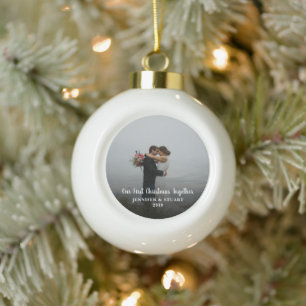 Creëer je eigen eerste kerstfeest samen foto keramische bal ornament