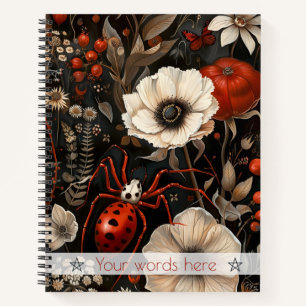 Creëer je eigen elegante rode witte spinnenwebtuin notitieboek