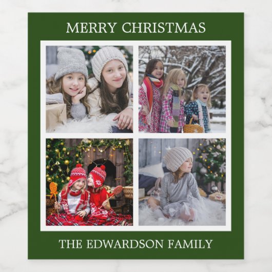 Creëer je eigen familiefoto collage kerst wijn etiket (Enkel label)