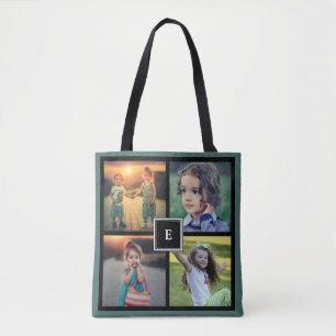 Creëer je eigen familiefoto collage monogramma draagtas