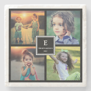 Creëer je eigen familiefoto collage monogramma stenen onderzetter