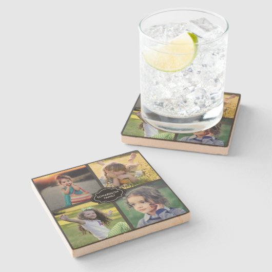 Creëer je eigen familiefoto collage monogramma stenen onderzetter (Zijkant)