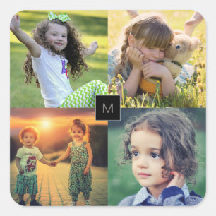 Creëer je eigen familiefoto collage monogramma vierkante sticker
