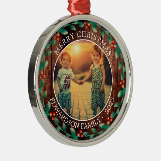 Creëer je eigen familiefoto persoonlijke kerst metalen ornament (Rechts)