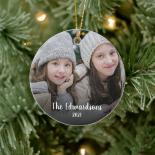 Creëer je eigen familiefoto persoonlijke kerstmis keramisch ornament
