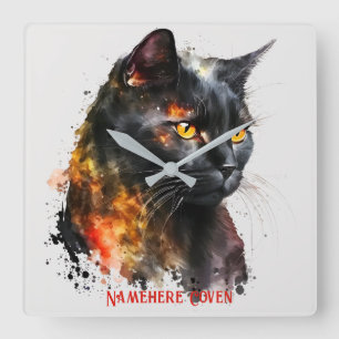 Creëer Je eigen Fiery Black Cat Bust Vierkante Klok