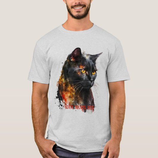 Creëer Je eigen Fiery Black Cat T-shirt (Voorkant)
