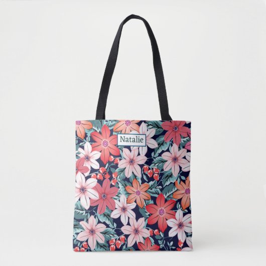 Creëer je eigen Floral en sms zomergroen wit Draagtas (Voorkant)