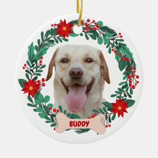 Creëer Je eigen kerstkrans met huisdierenfoto Keramisch Ornament (Voorkant)