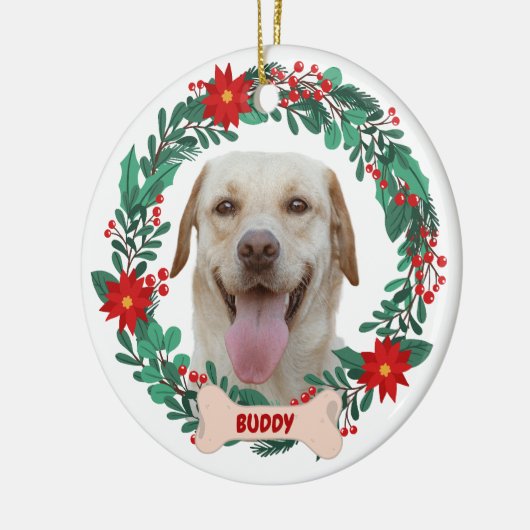 Creëer Je eigen kerstkrans met huisdierenfoto Keramisch Ornament (Links)