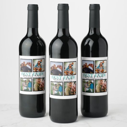 Creëer je eigen Modern Bonus Pap 4 Foto Collage Wijn Etiket (Flessen)