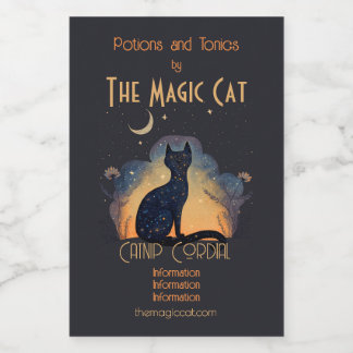 Creëer Je eigen mystieke zwarte kat silhouet Wijn Etiket