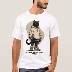 Creëer Je Eigen Pad – Motiverende Streetwear Kat T-shirt