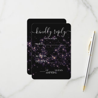 Creëer Je Eigen Ruimte Glitters op Zwarte Huwelijk RSVP Kaartje