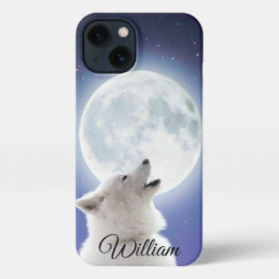 Creëer Je eigen schattige wolf gehuil   Blue Moon  iPhone 13 Hoesje