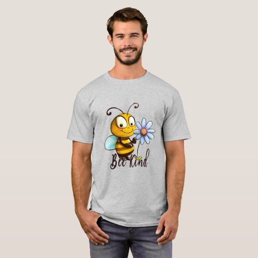 Creëer Je eigen Schattigee Bee Kind Blauw Daisy T-shirt (Voorkant volledig)
