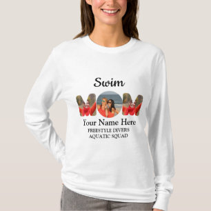 Creëer je eigen sportmam foto collage zwemt moeder t-shirt