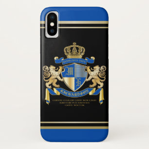 Creëer Je Eigen Wapen Blauw Gouden Leeuw Embleem iPhone X Hoesje