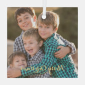 Creëer serie Foto Elegant Gold Script Kerstmis Glas Ornament (Achterkant)