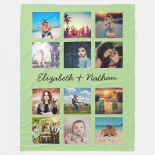 Creëer Uw Aangepast 12 Foto Collage Trendy Green Fleece Deken