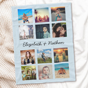 Creëer Uw Aangepast 12-serie Foto Collage Blue Fleece Deken