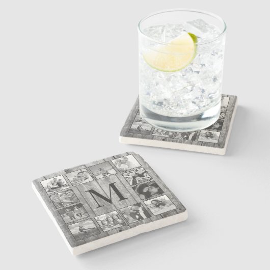 Creëer Uw aangepaste fotocollage Rustic Farmhouse Stenen Onderzetter (Zijkant)