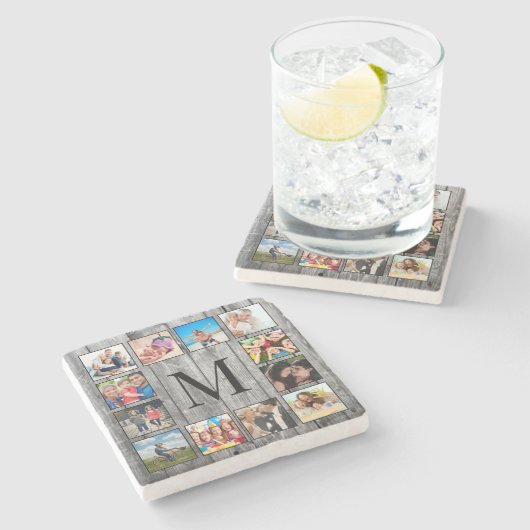 Creëer Uw aangepaste fotocollage Rustic Farmhouse Stenen Onderzetter (Zijkant)