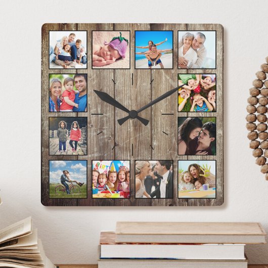 Creëer Uw aangepaste fotocollage Rustic Farmhouse Vierkante Klok