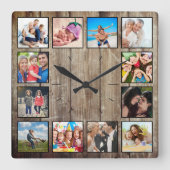 Creëer Uw aangepaste fotocollage Rustic Farmhouse Vierkante Klok (Voorkant)