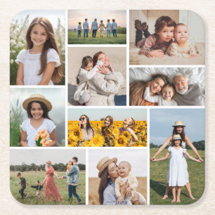 Creëer Uw eigen 10 fotocollage Vierkante Kartonnen Onderzetter