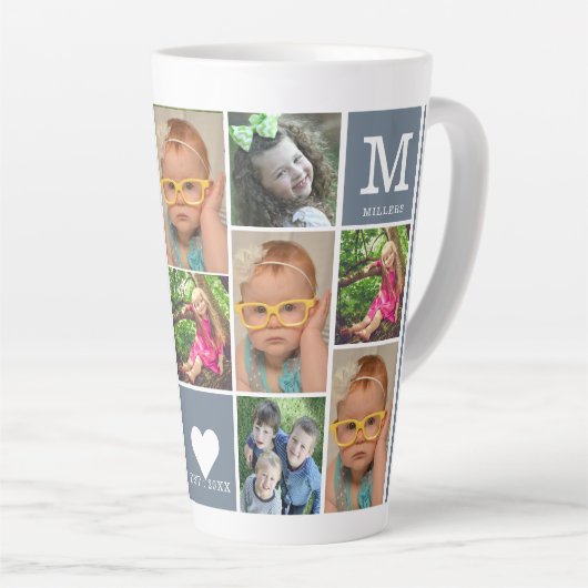 Creëer Uw Eigen 12 Fotocollage Familie Monogram Latte Mok (Rechterhoek)