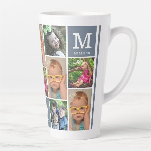 Creëer Uw Eigen 12 Fotocollage Familie Monogram Latte Mok (Rechts)