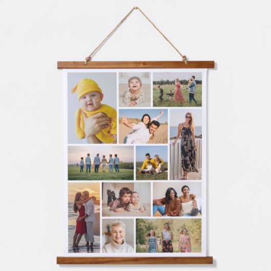 Creëer Uw eigen 12 fotocollage Hangend Wandkleed (Voorkant)