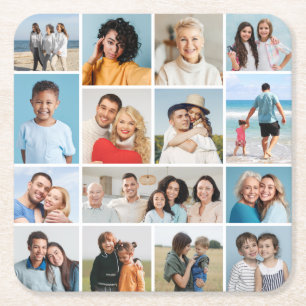 Creëer Uw eigen 15 fotocollage Vierkante Kartonnen Onderzetter