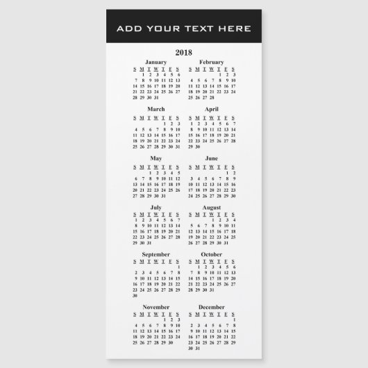 Creëer Uw eigen 2018 aangepaste kalender-magneetka (Voorkant)