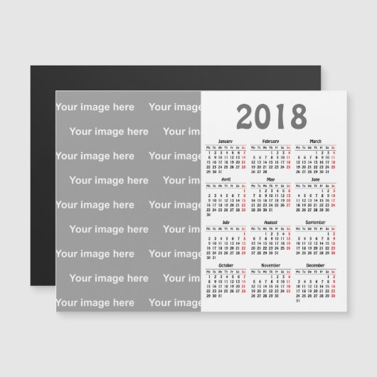 Creëer uw eigen 2018-kalendermagneetkaart (Voorkant / Achterkant)
