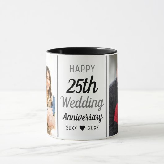 Creëer uw eigen 2 foto 25e bruiloft Jubileum Mok (Midden)