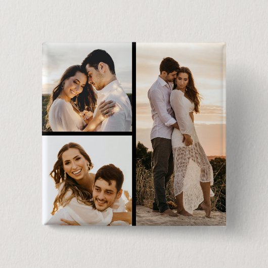 Creëer Uw eigen 3 Fotocollage Vierkante Button 5,1 Cm (Voorkant)