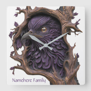 Creëer Uw Eigen 3D Faux Bois Gesneden Black Raven Vierkante Klok